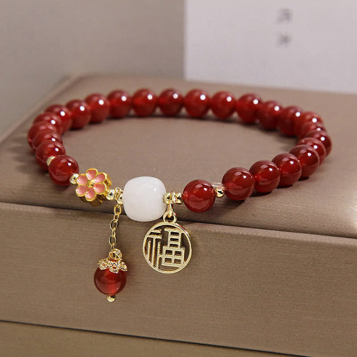 Buddha Stones Red Agate Fu Character Flower Confidence Luck Bracelet - image 8
