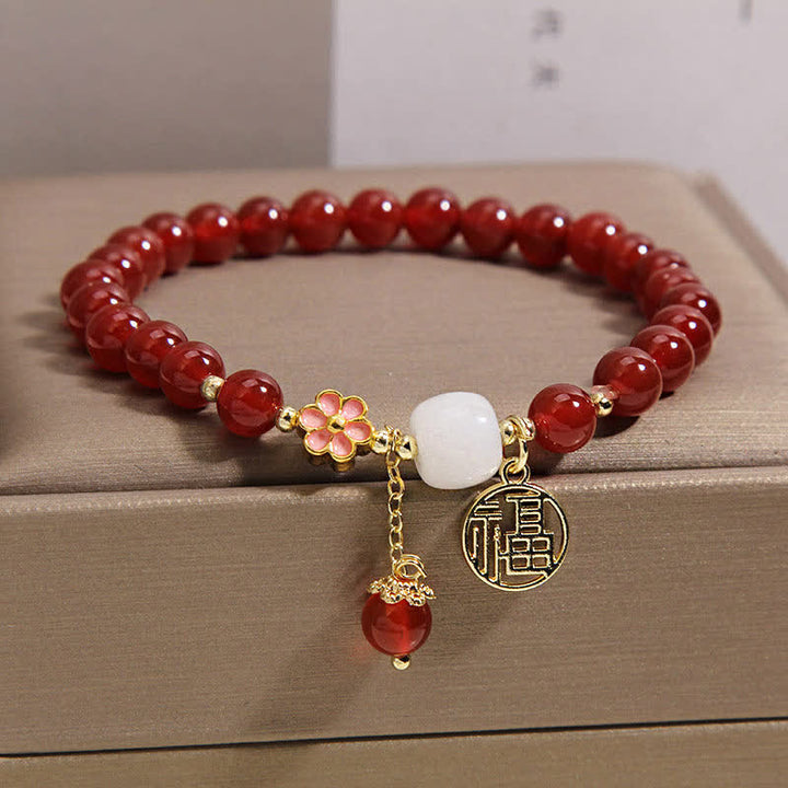 Buddha Stones Red Agate Fu Character Flower Confidence Luck Bracelet - image 9