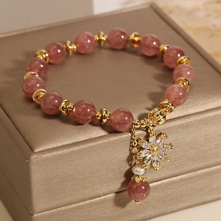 Buddha Stones Strawberry Quartz Pearl Daisy Love Bracelet - image 8