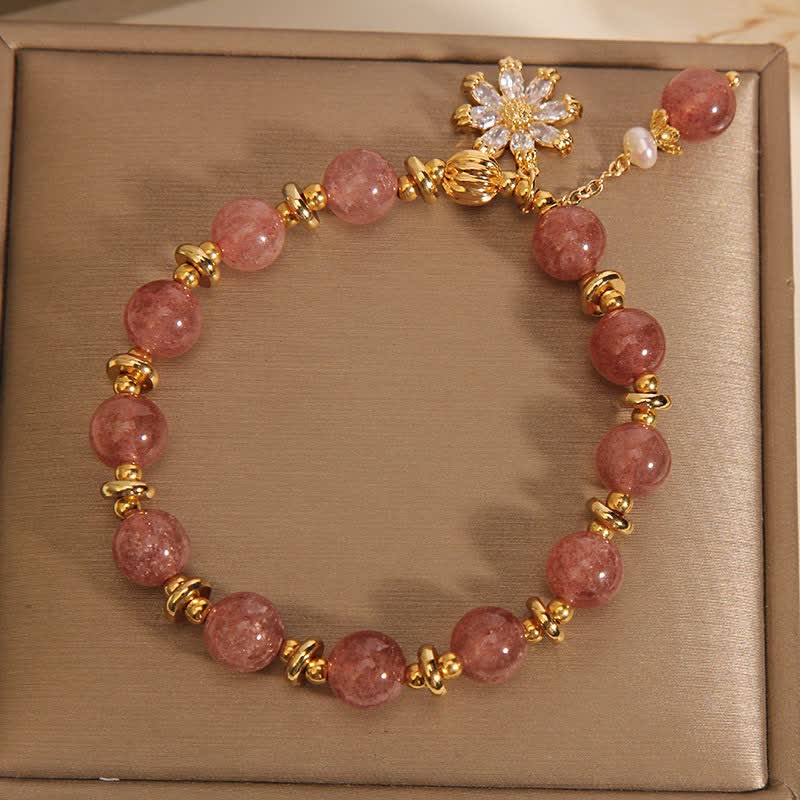 Buddha Stones Strawberry Quartz Pearl Daisy Love Bracelet - image 4