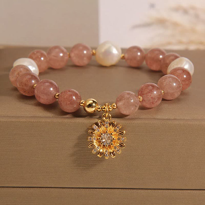 Buddha Stones Strawberry Quartz Pearl Daisy Love Bracelet - Pearl Daisy Flower(Wrist Circumference: 5.91-6.29  in / 15-16cm) - image 9