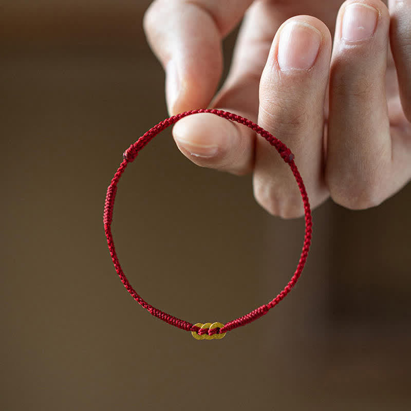 Buddha Stones Copper Coins Hand-Woven Red Multicolor String Luck Bracelet - image 1
