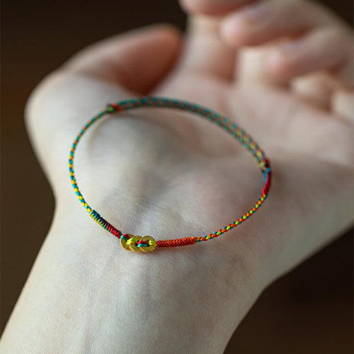 Buddha Stones Copper Coins Hand-Woven Red Multicolor String Luck Bracelet - image 7
