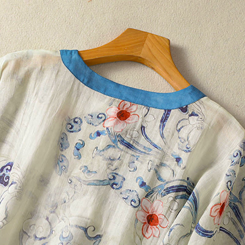 Buddha Stones Summer Tang Style Vintage Frog Button Abstract Women's Long Sleeve Shirts - image 4