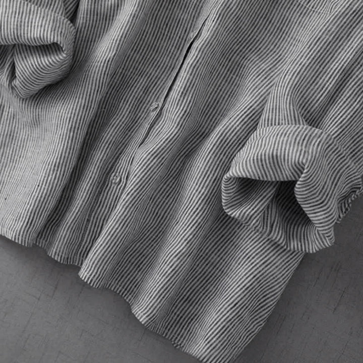 Buddha Stones Summer Casual Tang Style Button-Up Striped Women's Long Sleeve Shirts With Pocket - image 6