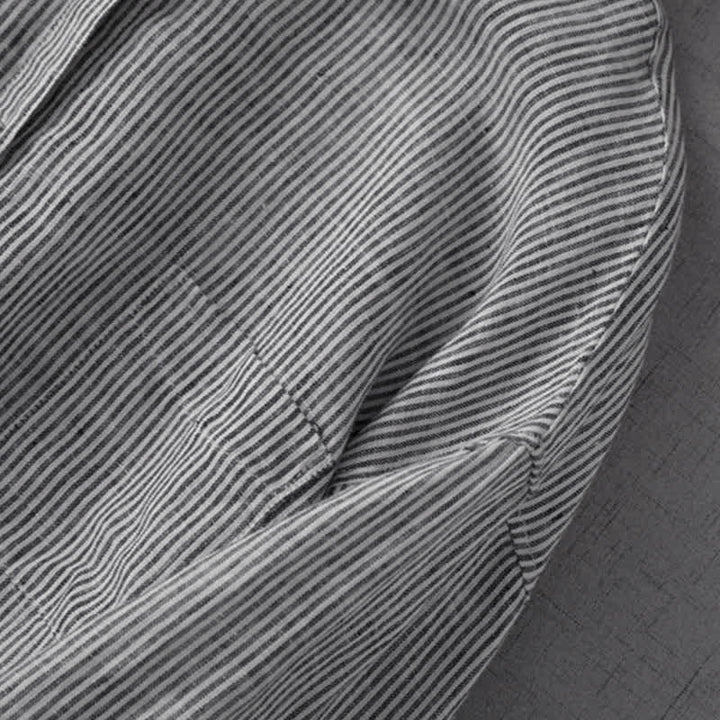 Buddha Stones Summer Casual Tang Style Button-Up Striped Women's Long Sleeve Shirts With Pocket - image 4