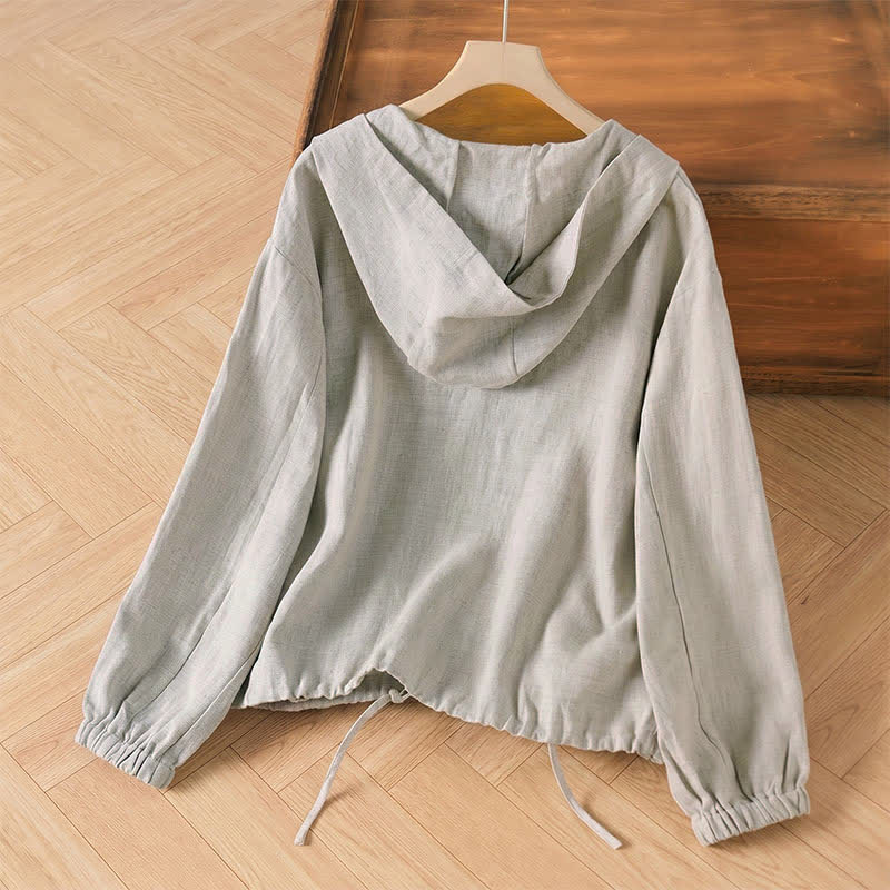 Buddha Stones Summer Casual Minimalist Drawstring Solid Women's Jackets With Pocket - image 3
