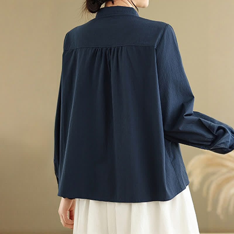 Buddha Stones Summer Casual Vintage Button-Up Solid Women's Long Sleeve Shirts - image 6