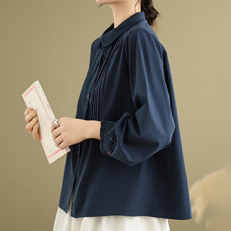 Buddha Stones Summer Casual Vintage Button-Up Solid Women's Long Sleeve Shirts - image 4