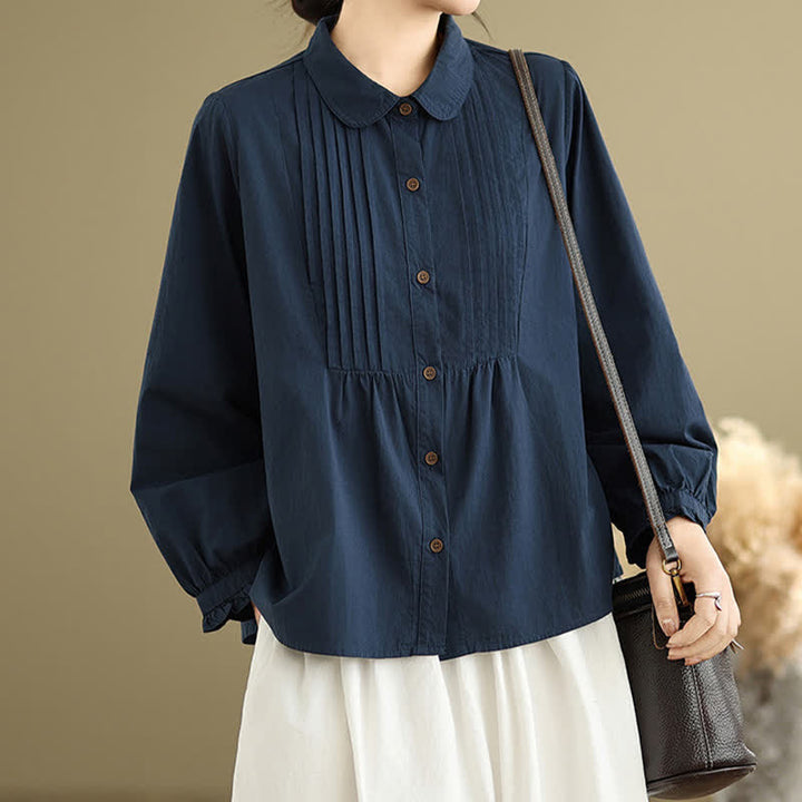 Buddha Stones Summer Casual Vintage Button-Up Solid Women's Long Sleeve Shirts - image 5