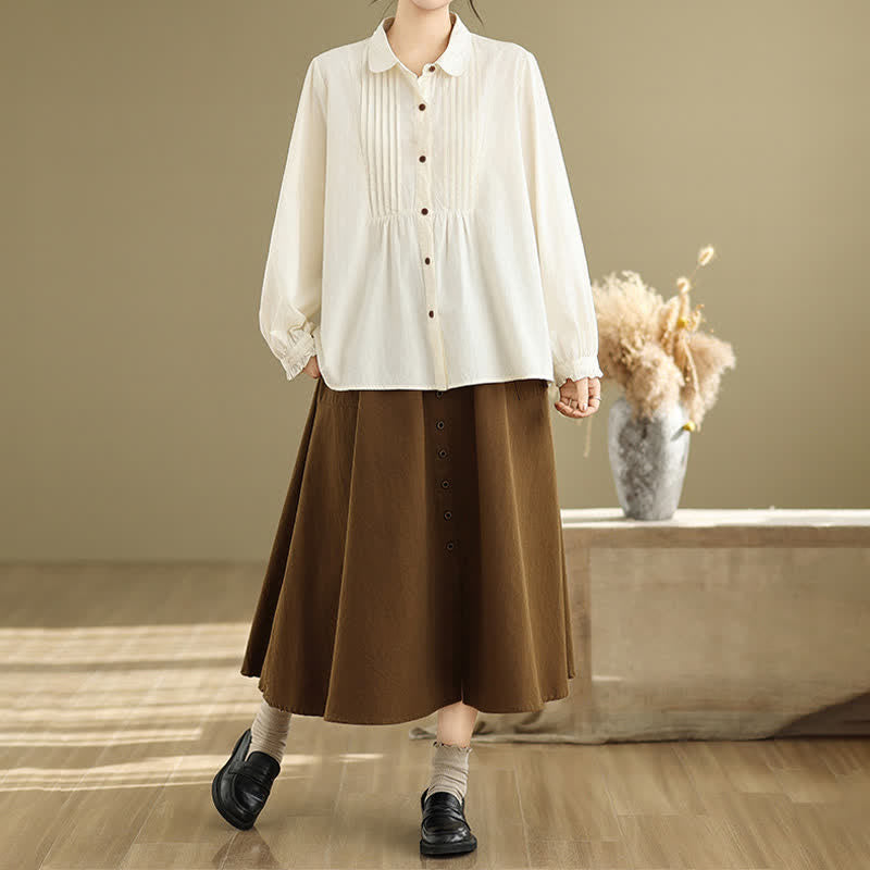 Buddha Stones Summer Casual Vintage Button-Up Solid Women's Long Sleeve Shirts - image 18