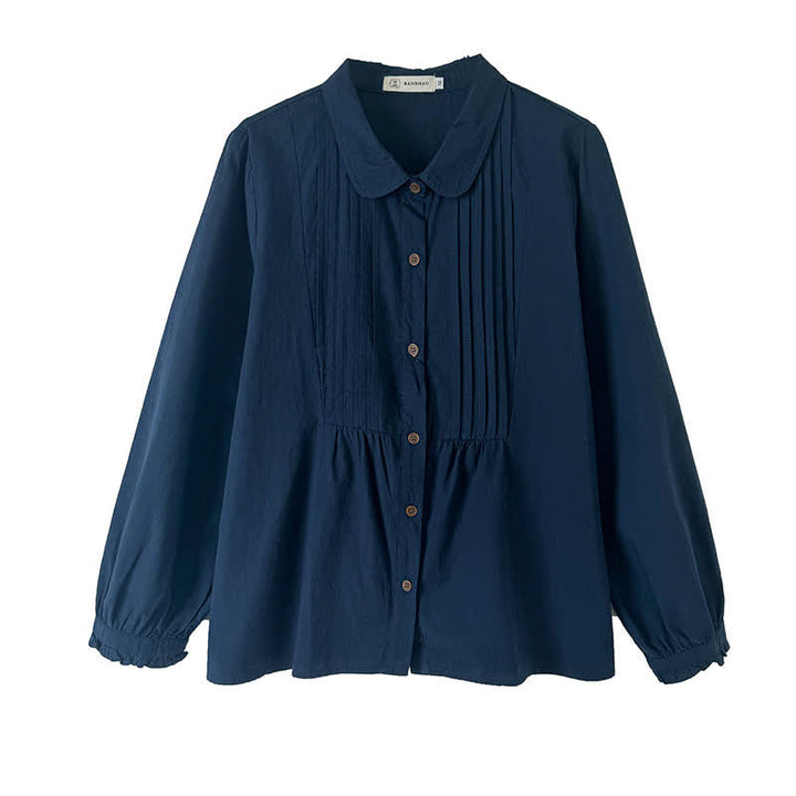 Buddha Stones Summer Casual Vintage Button-Up Solid Women's Long Sleeve Shirts - image 7
