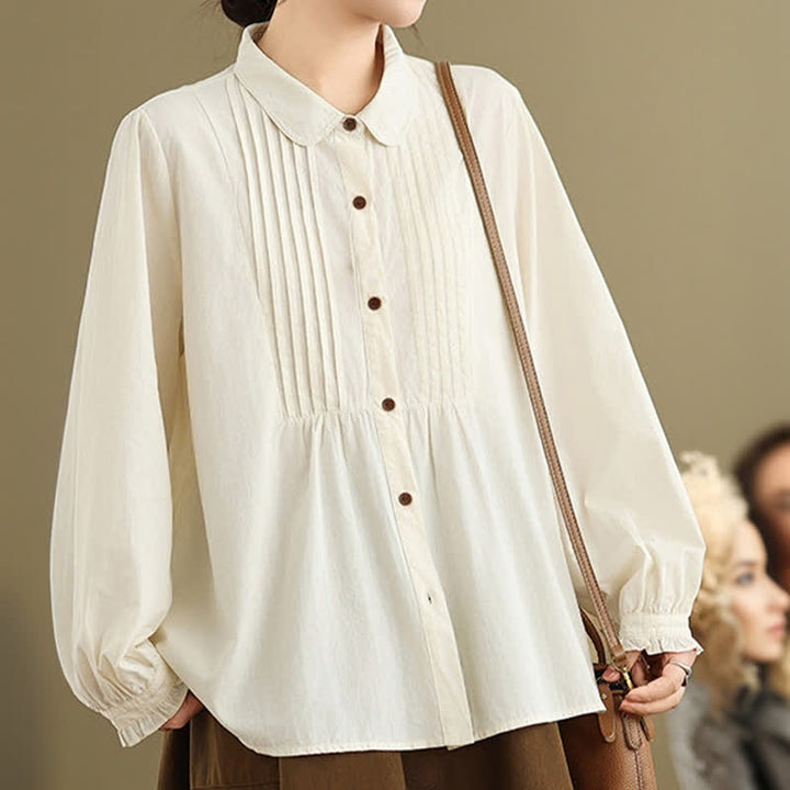 Buddha Stones Summer Casual Vintage Button-Up Solid Women's Long Sleeve Shirts - image 17