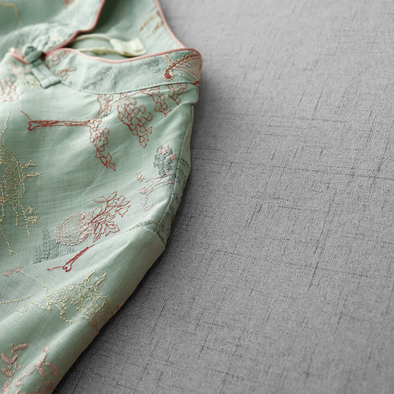 Buddha Stones Summer Tang Style Vintage Mandarin Collar Embroidery Abstract Women's Short Sleeve Shirts - image 3