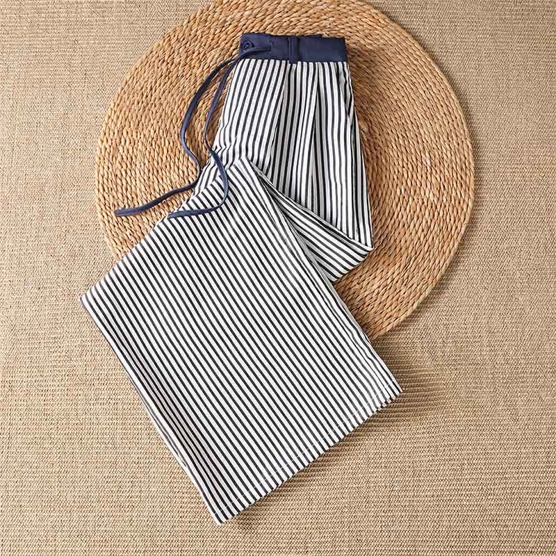 Buddha Stones Summer Casual Drawstring Striped Long Pants Women's Wide Leg Pants With Pocket - image 2