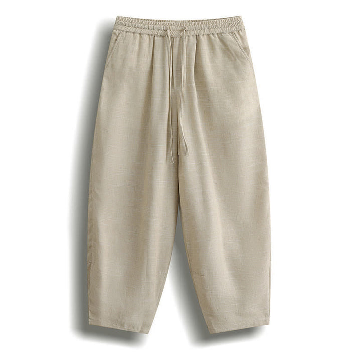 Buddha Stones Summer Casual Minimalist Drawstring Solid Cropped Pants Men's Harem Pants With Pocket - Beige - US/UK/AU46, EU56 (5XL) - image 2
