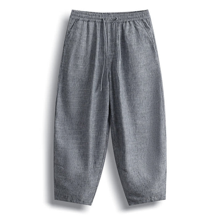Buddha Stones Summer Casual Minimalist Drawstring Solid Cropped Pants Men's Harem Pants With Pocket - DimGray - US/UK/AU46, EU56 (5XL) - image 0
