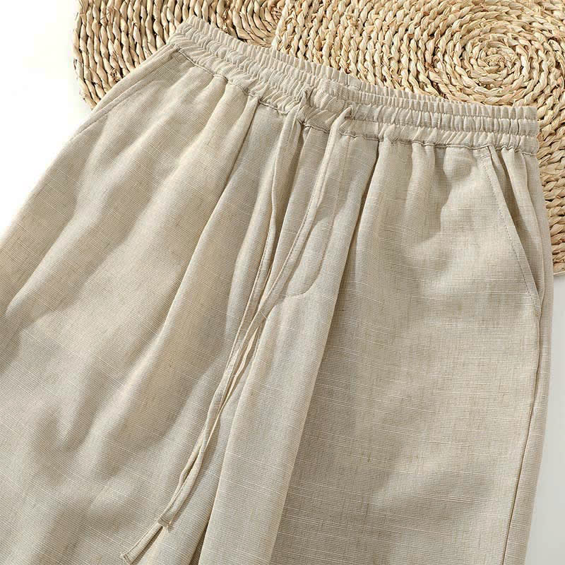Buddha Stones Summer Casual Minimalist Drawstring Solid Cropped Pants Men's Harem Pants With Pocket - image 4
