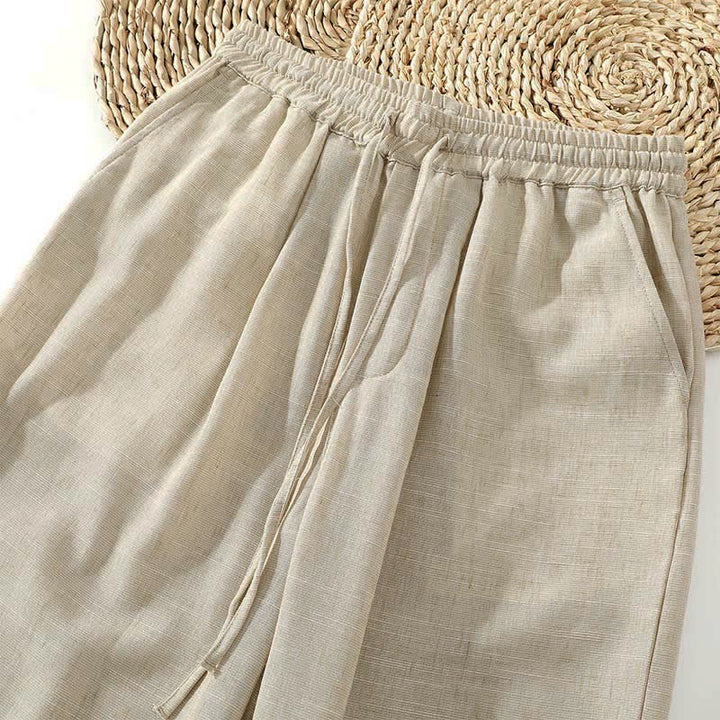 Buddha Stones Summer Casual Minimalist Drawstring Solid Cropped Pants Men's Harem Pants With Pocket - image 4