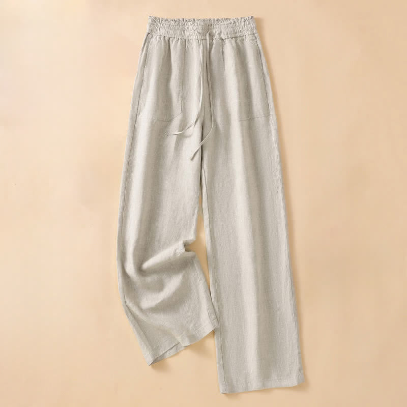 Buddha Stones Summer Casual Minimalist Drawstring Solid Ankle Pants Women's Straight Leg Pants With Pocket - Beige - US8-10, UK/AU12-14, EU40-42 (2XL) - image 0