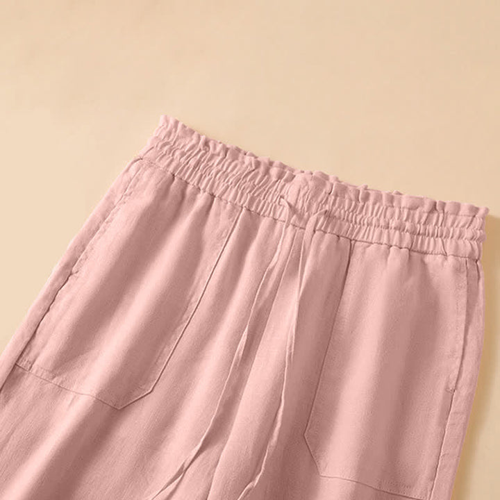 Buddha Stones Summer Casual Minimalist Drawstring Solid Ankle Pants Women's Straight Leg Pants With Pocket - image 9