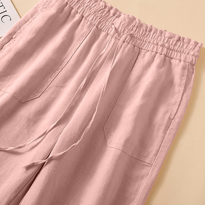 Buddha Stones Summer Casual Minimalist Drawstring Solid Ankle Pants Women's Straight Leg Pants With Pocket - image 11