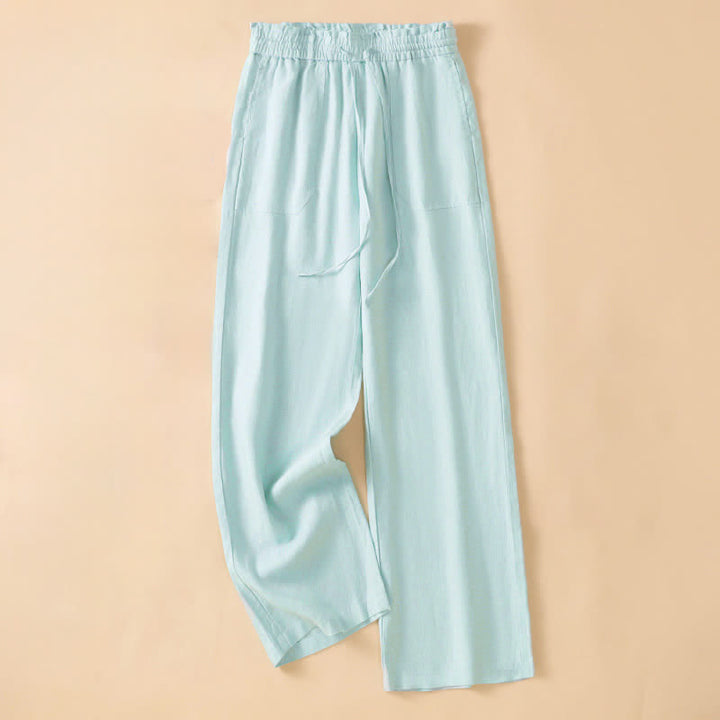 Buddha Stones Summer Casual Minimalist Drawstring Solid Ankle Pants Women's Straight Leg Pants With Pocket - LightCyan - US8-10, UK/AU12-14, EU40-42 (2XL) - image 14