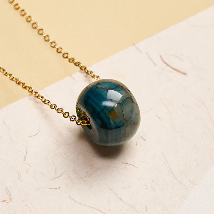 Buddha Stones Natural Agate Peace Buckle Generosity Pendant Copper 925 Sterling Silver Chain Necklace - image 1