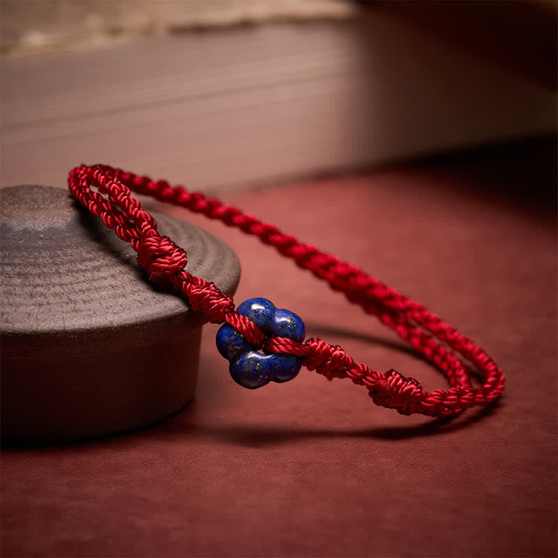 Buddha Stones Hand-Woven Flower Lapis Lazuli Red String Luck Bracelet - image 2