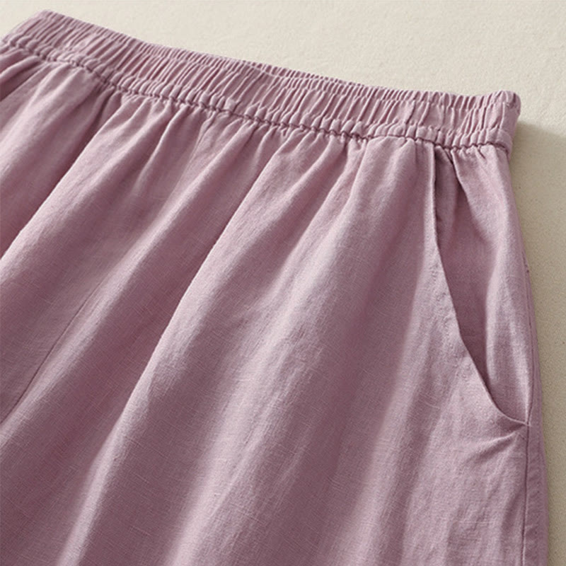 Buddha Stones Summer Daily Solid Color Elastic Waistband Design Women's Wide Leg Pants With Pockets - image 9