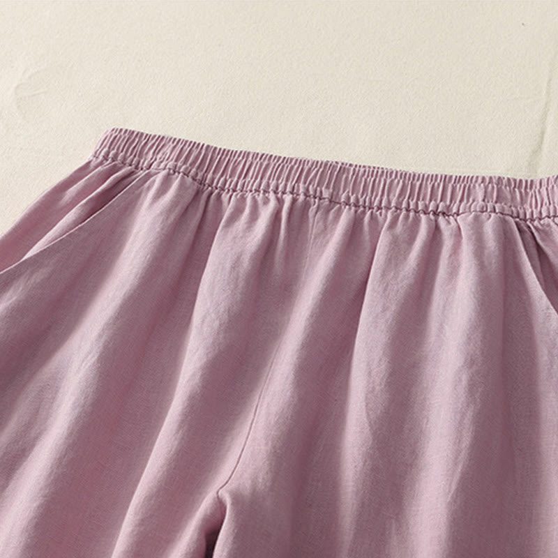 Buddha Stones Summer Daily Solid Color Elastic Waistband Design Women's Wide Leg Pants With Pockets - image 10
