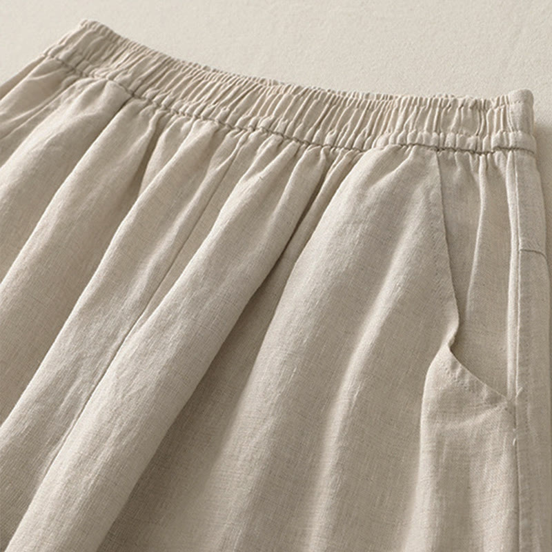 Buddha Stones Summer Daily Solid Color Elastic Waistband Design Women's Wide Leg Pants With Pockets - image 1