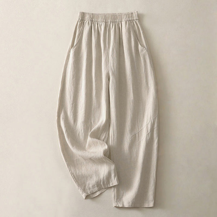 Buddha Stones Summer Daily Solid Color Elastic Waistband Design Women's Wide Leg Pants With Pockets - Beige - US8-10，UK/AU12-14，EU40-42 (2XL) - image 0