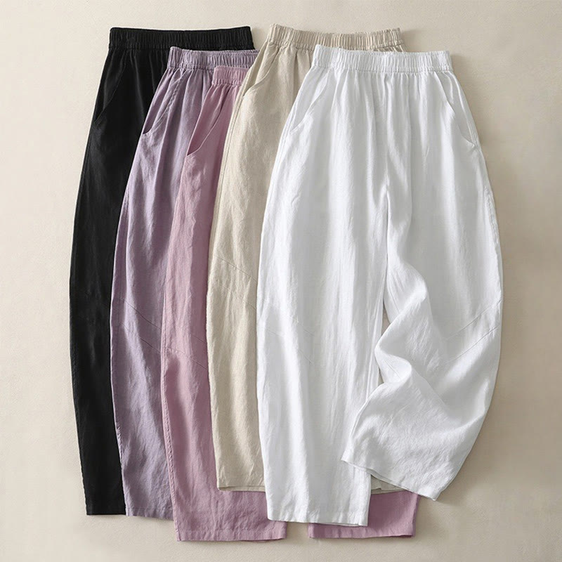 Buddha Stones Summer Daily Solid Color Elastic Waistband Design Women's Wide Leg Pants With Pockets - image 26