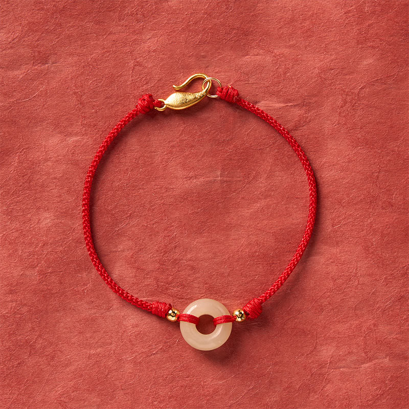 Buddha Stones Hetian Jade Peace Buckle Koi Fish Clasp Red String Lucky Bracelet - Jade(Wrist Circumference 17–18cm) - image 0