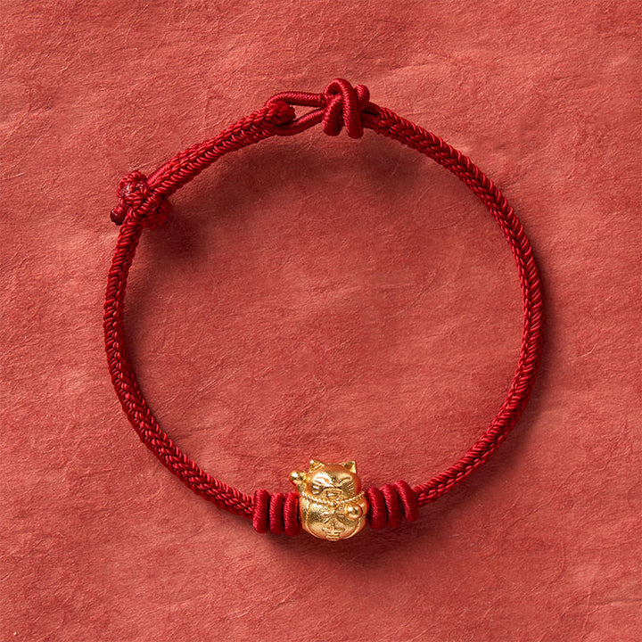 Buddha Stones Hand-Woven Red String Copper Lucky Cat Blessing Adjustable Bracelet - image 3