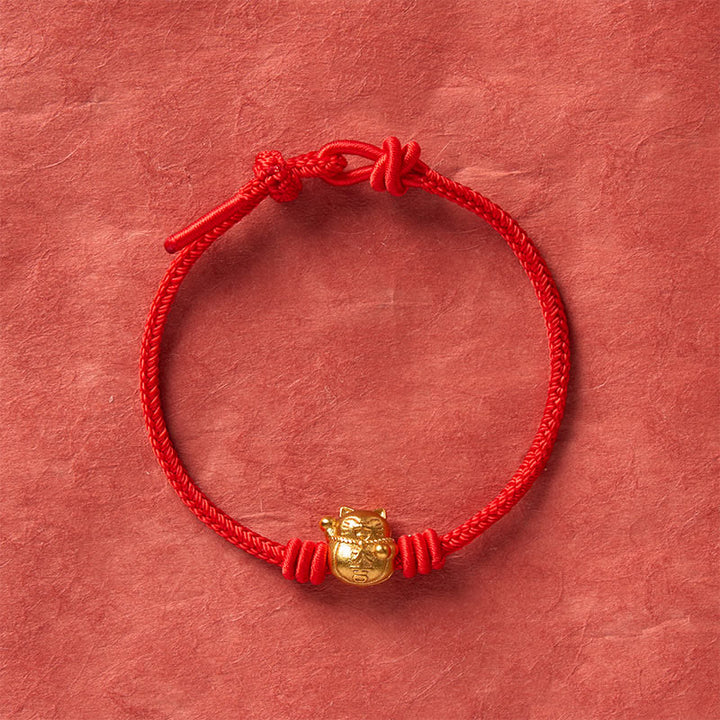 Buddha Stones Hand-Woven Red String Copper Lucky Cat Blessing Adjustable Bracelet - image 12