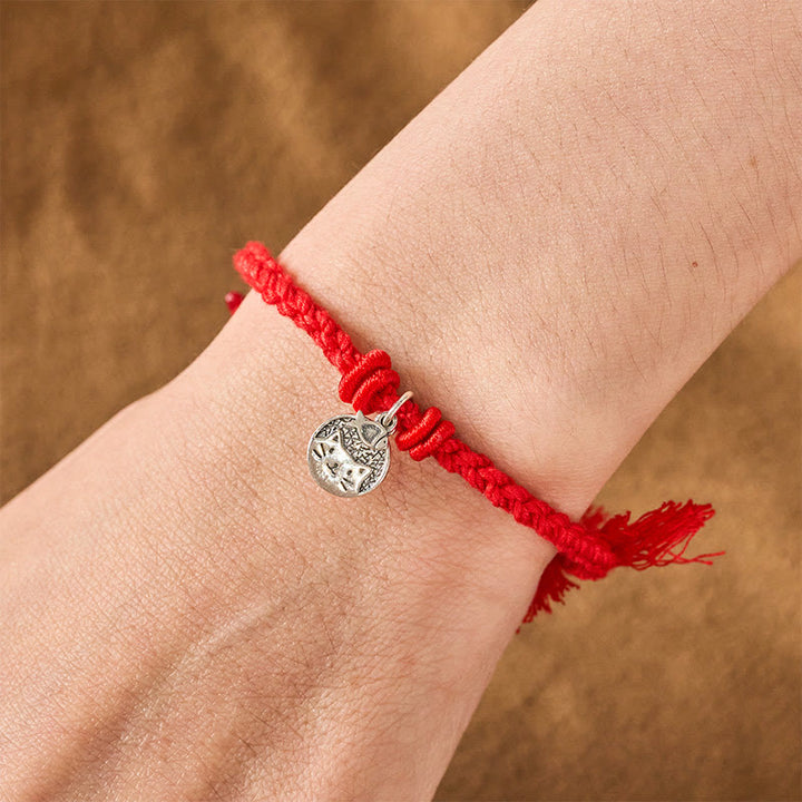 Buddha Stones 925 Sterling Silver Cute Cat Fish Protection Tibet Red String Adjustable Bracelet - image 13
