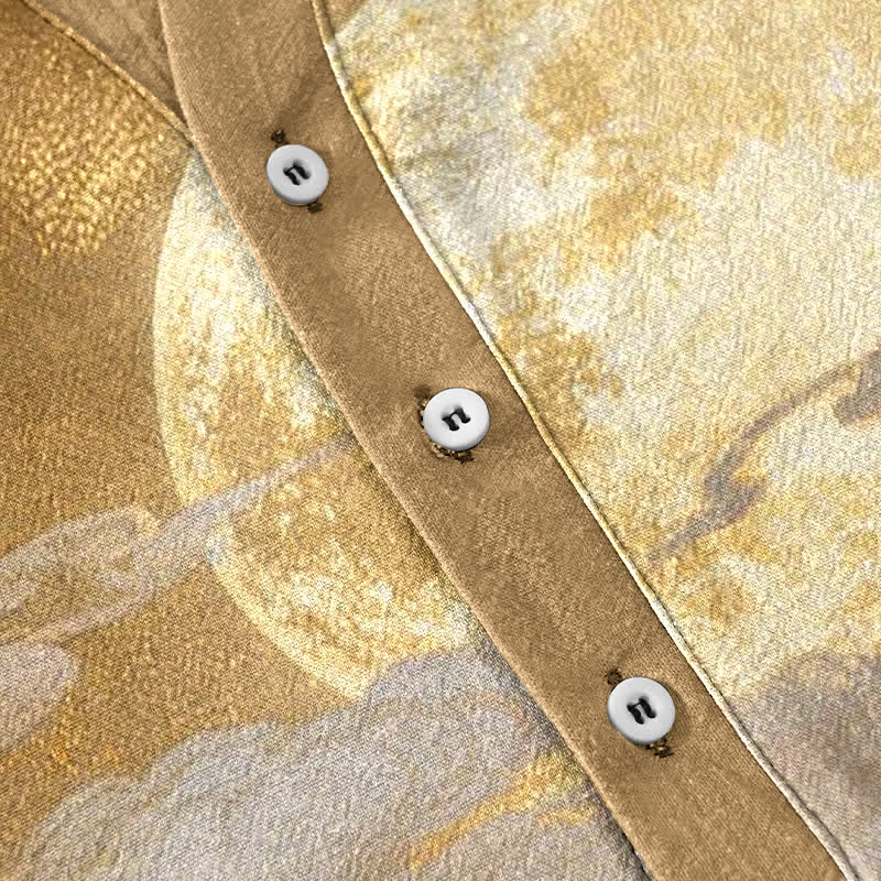 Buddha Stones Cotton Moon Cloud Mountain Pattern Men's Short Sleeve Half Button Shirt - image 3