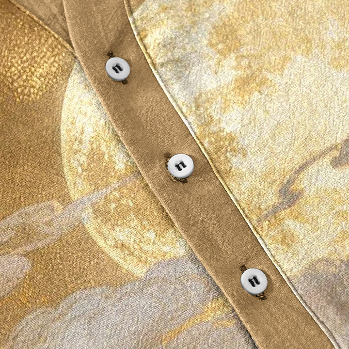 Buddha Stones Cotton Moon Cloud Mountain Pattern Men's Short Sleeve Half Button Shirt - image 3