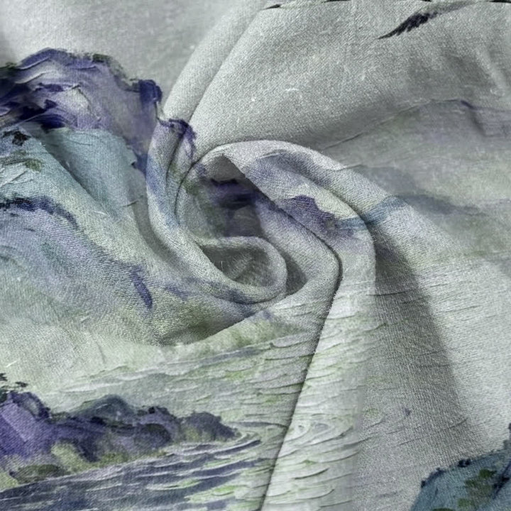 Buddha Stones Cotton Coastal Watercolor Landscape Pattern Men's Short Sleeve Half Button Shirt - image 5