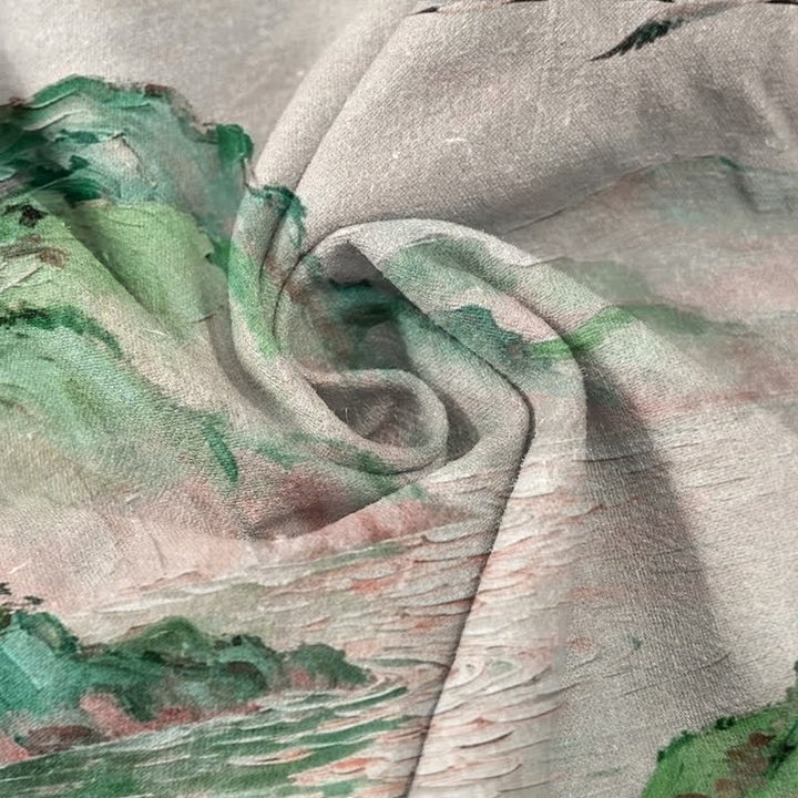 Buddha Stones Cotton Coastal Watercolor Landscape Pattern Men's Short Sleeve Half Button Shirt - image 8
