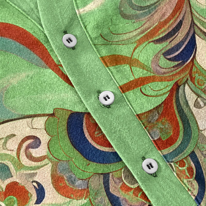 Buddha Stones Cotton Ornamental Running Horse Pattern Men's Short Sleeve Half Button Shirt - image 13