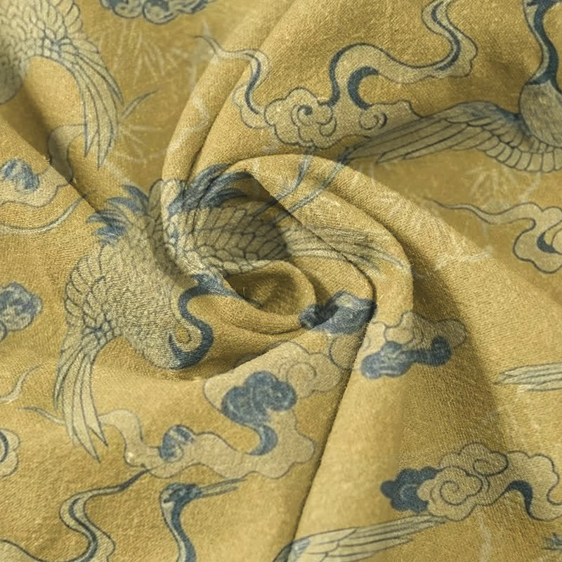 Buddha Stones Cotton Crane Clouds Pattern Men's Short Sleeve Half Button Shirt - image 5