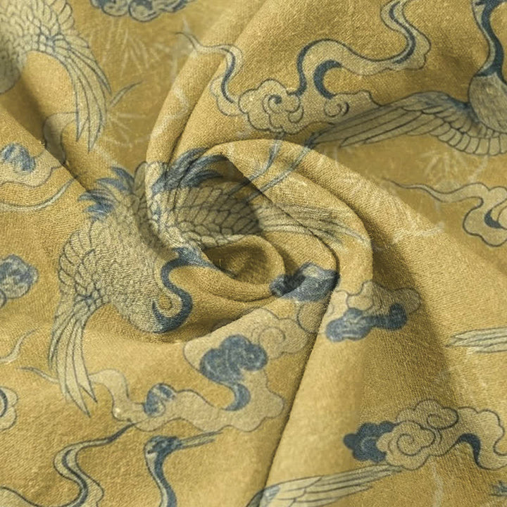 Buddha Stones Cotton Crane Clouds Pattern Men's Short Sleeve Half Button Shirt - image 5