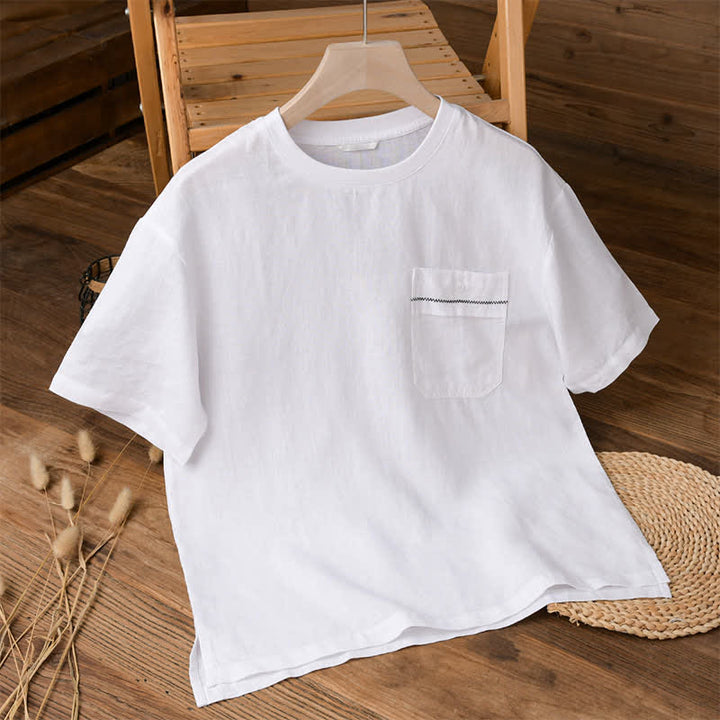 Buddha Stones Summer Casual Minimalist Solid Men's Short Sleeve T-Shirts With Patch Pocket - White - US/UK/AU42，EU52 (3XL) - image 9