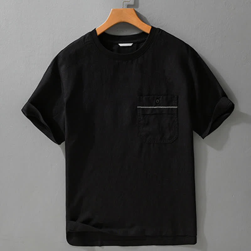 Buddha Stones Summer Casual Minimalist Solid Men's Short Sleeve T-Shirts With Patch Pocket - Black - US/UK/AU42，EU52 (3XL) - image 5