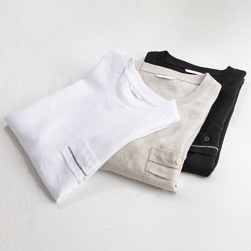 Buddha Stones Summer Casual Minimalist Solid Men's Short Sleeve T-Shirts With Patch Pocket - image 17