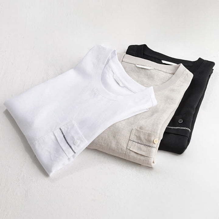 Buddha Stones Summer Casual Minimalist Solid Men's Short Sleeve T-Shirts With Patch Pocket - image 17