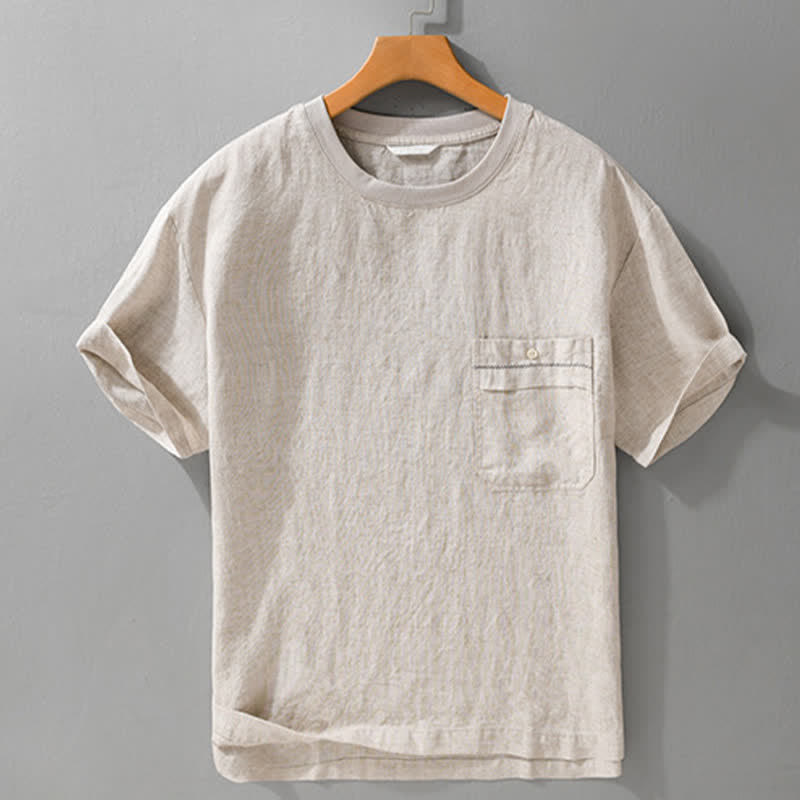 Buddha Stones Summer Casual Minimalist Solid Men's Short Sleeve T-Shirts With Patch Pocket - image 1